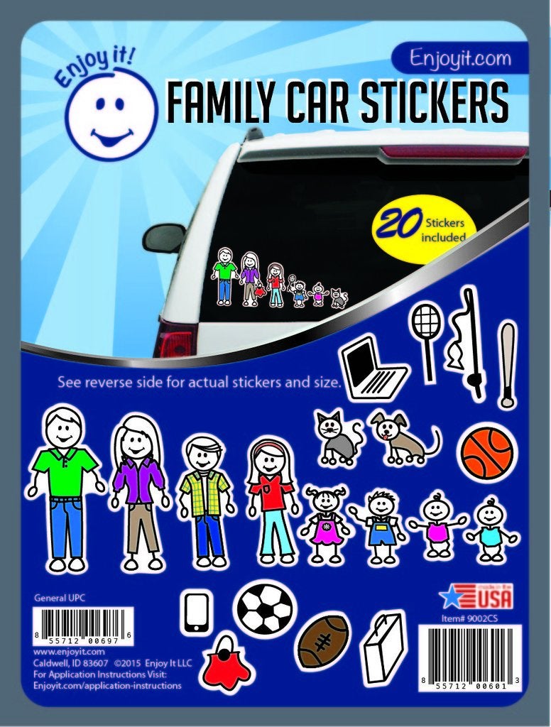 Enjoy It Color Accents Family Car Stickers Stick Figure Family, 20 Pieces, Outdoor Rated Vinyl Sticker Decals